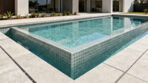 Luxury concrete swimming pool with tiled interior and modern architectural design by Blue Pools and Spas